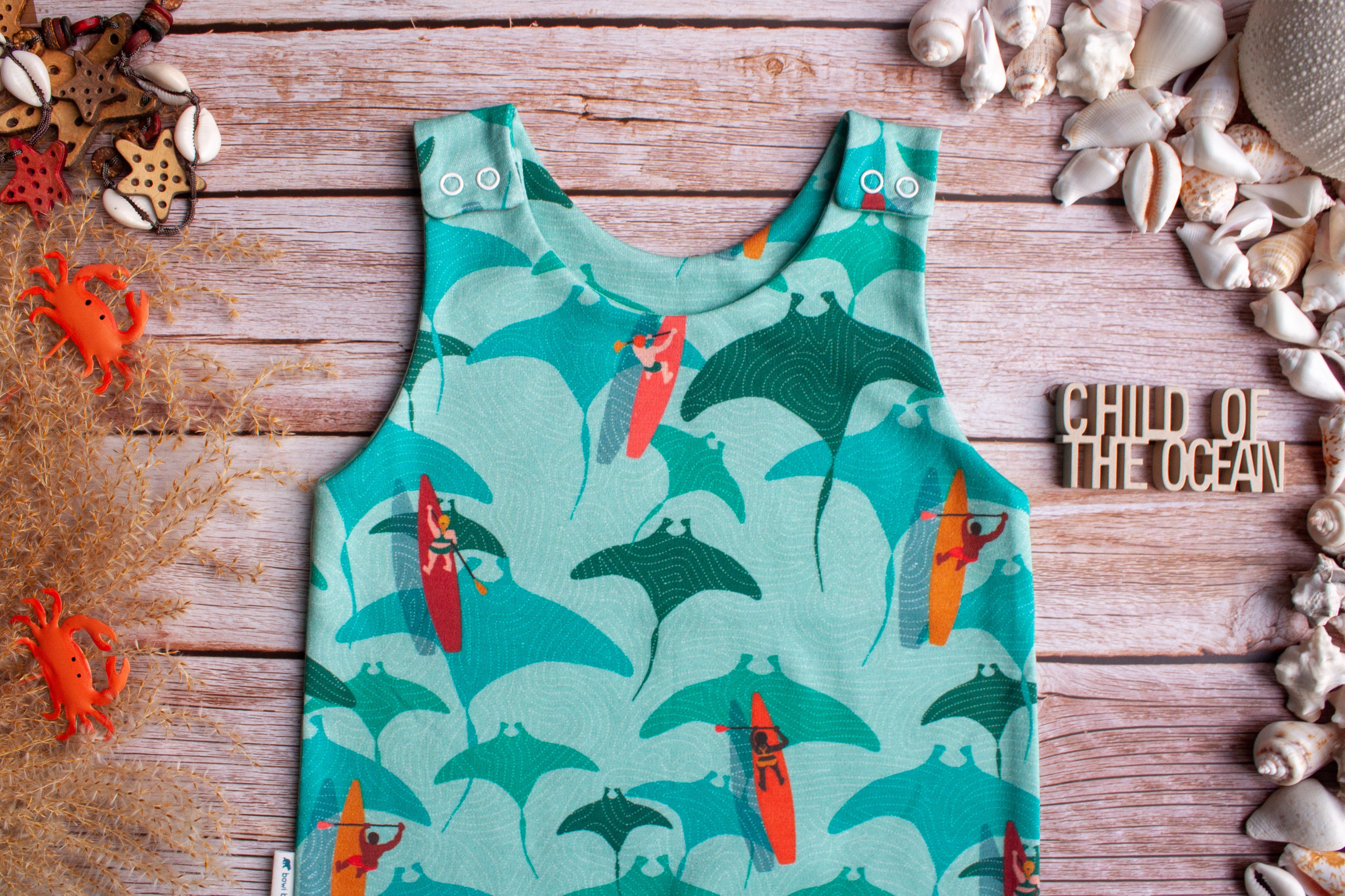 Cuffed Romper- Manta Rays