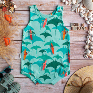 Cuffed Romper- Manta Rays